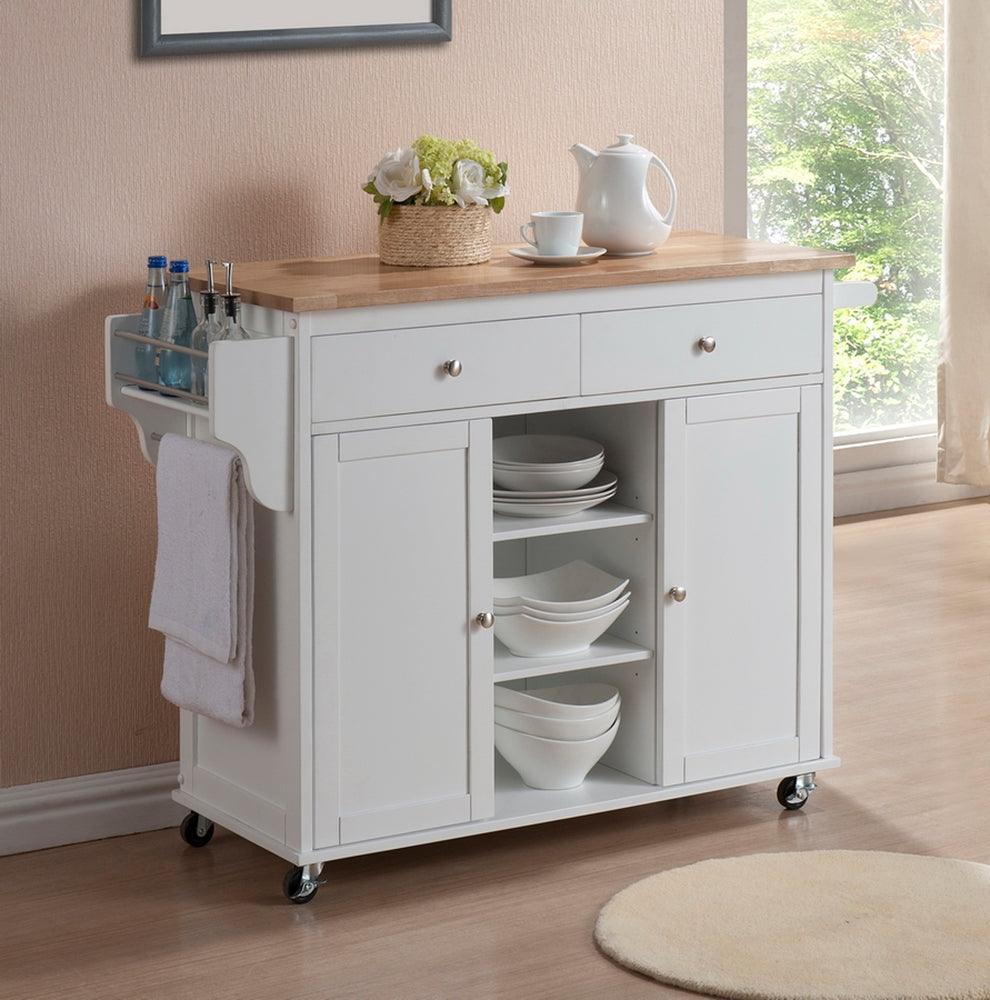 BAXTON STUDIO MERYLAND WHITE MODERN KITCHEN ISLAND CART