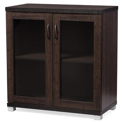 BAXTON STUDIO ZENTRA MODERN AND CONTEMPORARY DARK BROWN SIDEBOARD STORAGE CABINET WITH GLASS DOORS