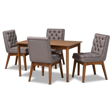 BAXTON STUDIO MAKAR MODERN TRANSITIONAL GREY FABRIC UPHOLSTERED AND WALNUT BROWN FINISHED WOOD 5-PIECE DINING SET - zzhomelifestyle