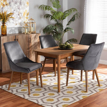Load image into Gallery viewer, BAXTON STUDIO GILMORE MODERN AND CONTEMPORARY GREY VELVET FABRIC UPHOLSTERED AND WALNUT BROWN FINISHED WOOD 5-PIECE DINING SET - zzhomelifestyle
