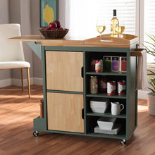 Load image into Gallery viewer, BAXTON STUDIO DORTHY COASTAL AND FARMHOUSE TWO-TONE DARK GREEN AND NATURAL WOOD KITCHEN STORAGE CART - zzhomelifestyle