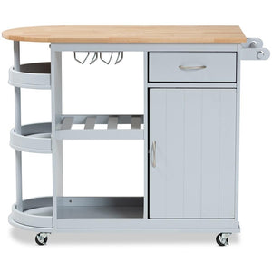 BAXTON STUDIO DONNIE COASTAL AND FARMHOUSE TWO-TONE LIGHT GREY AND NATURAL FINISHED WOOD KITCHEN STORAGE CART - zzhomelifestyle