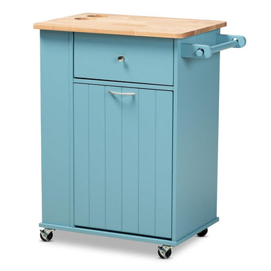 BAXTON STUDIO LIONA MODERN AND CONTEMPORARY SKY BLUE FINISHED WOOD KITCHEN STORAGE CART - zzhomelifestyle