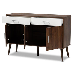 BAXTON STUDIO LEENA MID-CENTURY MODERN TWO-TONE WHITE AND WALNUT BROWN FINISHED WOOD 2-DRAWER SIDEBOARD BUFFET - zzhomelifestyle
