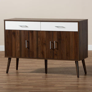 BAXTON STUDIO LEENA MID-CENTURY MODERN TWO-TONE WHITE AND WALNUT BROWN FINISHED WOOD 2-DRAWER SIDEBOARD BUFFET - zzhomelifestyle