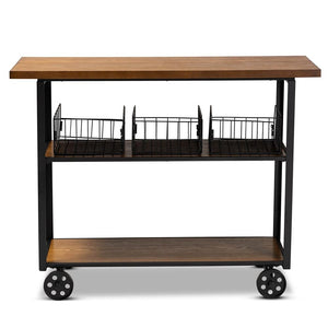 BAXTON STUDIO FELIX RUSTIC AND INDUSTRIAL FARMHOUSE WALNUT BROWN FINISHED WOOD AND BLACK FINISHED METAL CONSOLE CART - zzhomelifestyle