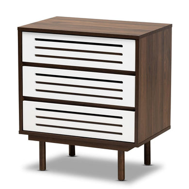BAXTON STUDIO MEIKE MID-CENTURY MODERN TWO-TONE WALNUT BROWN AND WHITE FINISHED WOOD 3-DRAWER NIGHTSTAND - zzhomelifestyle