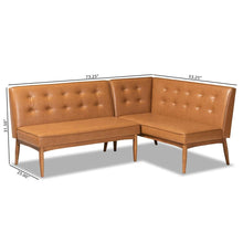Load image into Gallery viewer, BAXTON STUDIO ARVID MID-CENTURY MODERN TAN FAUX LEATHER UPHOLSTERED AND WALNUT BROWN FINISHED WOOD 2-PIECE DINING CORNER SOFA BENCH - zzhomelifestyle