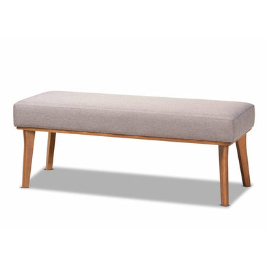 BAXTON STUDIO ODESSA MID-CENTURY MODERN GREY FABRIC UPHOLSTERED AND WALNUT BROWN FINISHED WOOD DINING BENCH - zzhomelifestyle