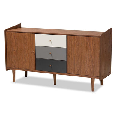 BAXTON STUDIO HALDEN MID-CENTURY MODERN MULTICOLOR WALNUT BROWN AND GREY GRADIENT FINISHED WOOD 2-DOOR DINING ROOM SIDEBOARD BUFFET - zzhomelifestyle