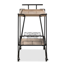 Load image into Gallery viewer, BAXTON STUDIO PERILLA MODERN RUSTIC AND INDUSTRIAL OAK BROWN FINISHED WOOD AND BLACK FINISHED METAL 2-TIER WINE SERVING CART - zzhomelifestyle