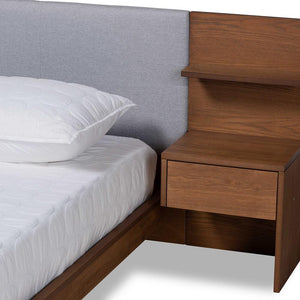 BAXTON STUDIO SAMI MODERN AND CONTEMPORARY LIGHT GREY FABRIC UPHOLSTERED AND WALNUT BROWN FINISHED WOOD QUEEN SIZE PLATFORM STORAGE BED WITH BUILT-IN NIGHTSTANDS - zzhomelifestyle