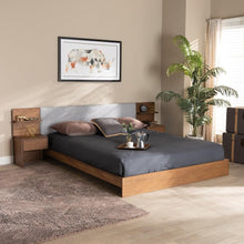 Load image into Gallery viewer, BAXTON STUDIO SAMI MODERN AND CONTEMPORARY LIGHT GREY FABRIC UPHOLSTERED AND WALNUT BROWN FINISHED WOOD QUEEN SIZE PLATFORM STORAGE BED WITH BUILT-IN NIGHTSTANDS - zzhomelifestyle