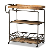 Load image into Gallery viewer, BAXTON STUDIO AMADO RUSTIC INDUSTRIAL FARMHOUSE OAK BROWN FINISHED WOOD AND BLACK METAL 3-TIER MOBILE KITCHEN CART - zzhomelifestyle