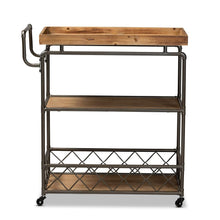 Load image into Gallery viewer, BAXTON STUDIO AMADO RUSTIC INDUSTRIAL FARMHOUSE OAK BROWN FINISHED WOOD AND BLACK METAL 3-TIER MOBILE KITCHEN CART - zzhomelifestyle