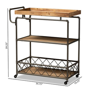 BAXTON STUDIO AMADO RUSTIC INDUSTRIAL FARMHOUSE OAK BROWN FINISHED WOOD AND BLACK METAL 3-TIER MOBILE KITCHEN CART - zzhomelifestyle