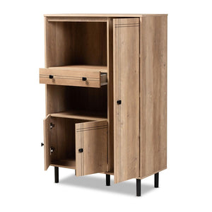 BAXTON STUDIO PATTERSON MODERN AND CONTEMPORARY OAK BROWN FINISHED 1-DRAWER KITCHEN STORAGE CABINET - zzhomelifestyle