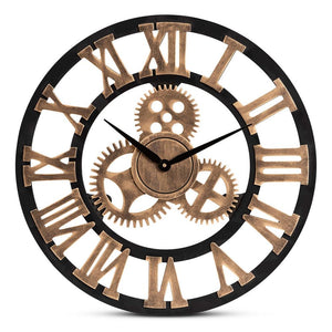 BAXTON STUDIO RANDOLPH INDUSTRIAL VINTAGE STYLE BLACK AND DISTRESSED BROWN FINISHED WOOD WALL CLOCK - zzhomelifestyle