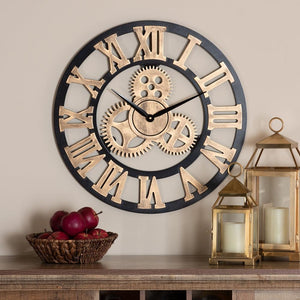 BAXTON STUDIO RANDOLPH INDUSTRIAL VINTAGE STYLE BLACK AND DISTRESSED BROWN FINISHED WOOD WALL CLOCK - zzhomelifestyle