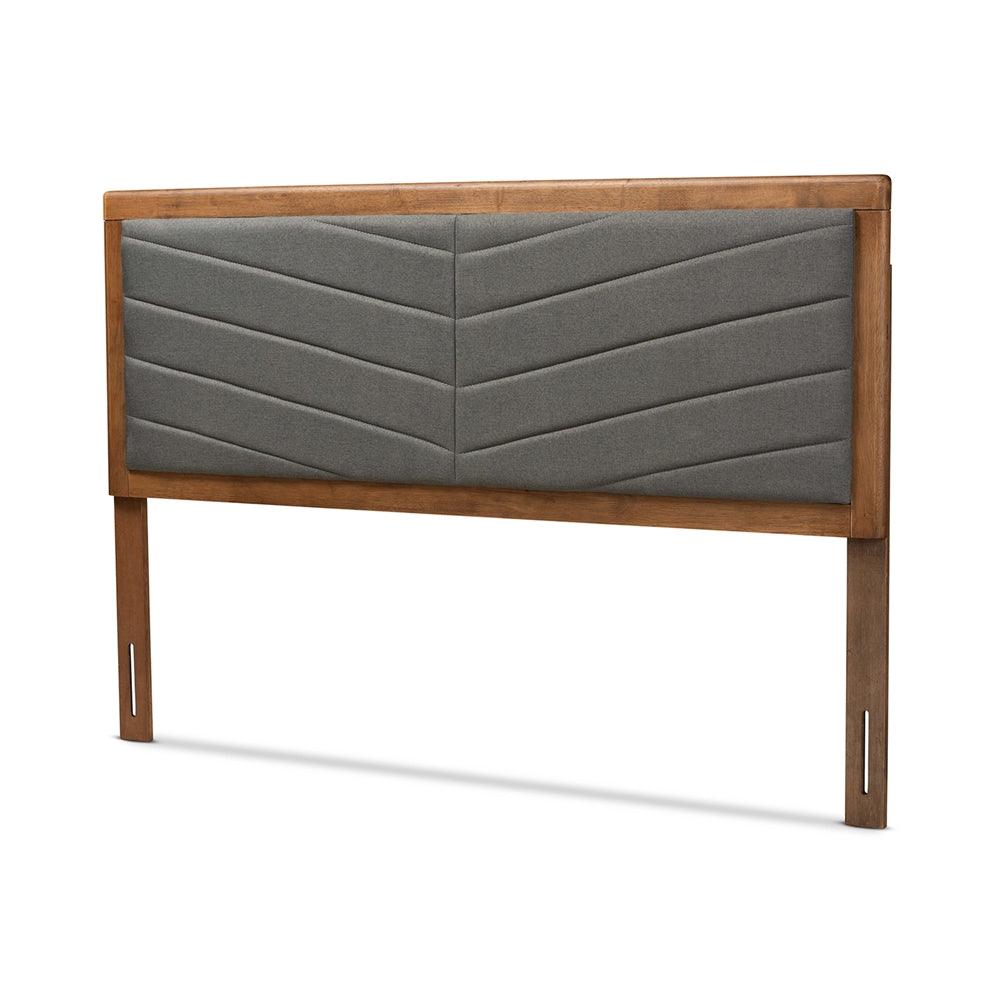 BAXTON STUDIO IDEN MODERN AND CONTEMPORARY DARK GREY FABRIC UPHOLSTERED AND WALNUT BROWN FINISHED WOOD KING SIZE HEADBOARD - zzhomelifestyle