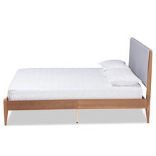 Load image into Gallery viewer, BAXTON STUDIO LENORA MID-CENTURY MODERN GREY FABRIC UPHOLSTERED AND WALNUT BROWN FINISHED WOOD FULL SIZE PLATFORM BED - zzhomelifestyle