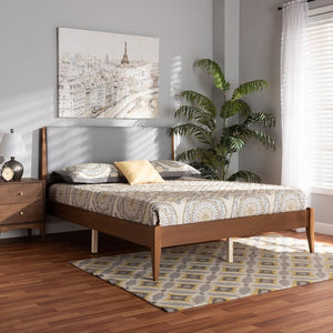 BAXTON STUDIO LENORA MID-CENTURY MODERN GREY FABRIC UPHOLSTERED AND WALNUT BROWN FINISHED WOOD FULL SIZE PLATFORM BED - zzhomelifestyle