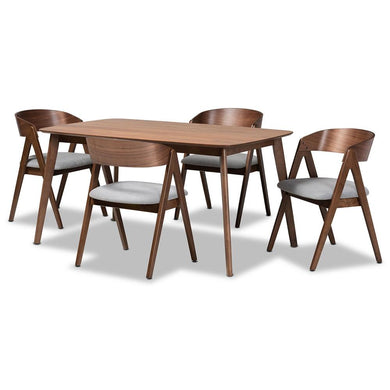 BAXTON STUDIO DANTON MID-CENTURY MODERN GREY FABRIC UPHOLSTERED AND WALNUT BROWN FINISHED WOOD 5-PIECE DINING SET - zzhomelifestyle