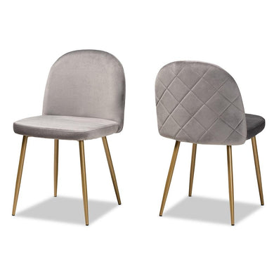 BAXTON STUDIO FANTINE MODERN LUXE AND GLAM GREY VELVET FABRIC UPHOLSTERED AND GOLD FINISHED METAL 2-PIECE DINING CHAIR SET - zzhomelifestyle