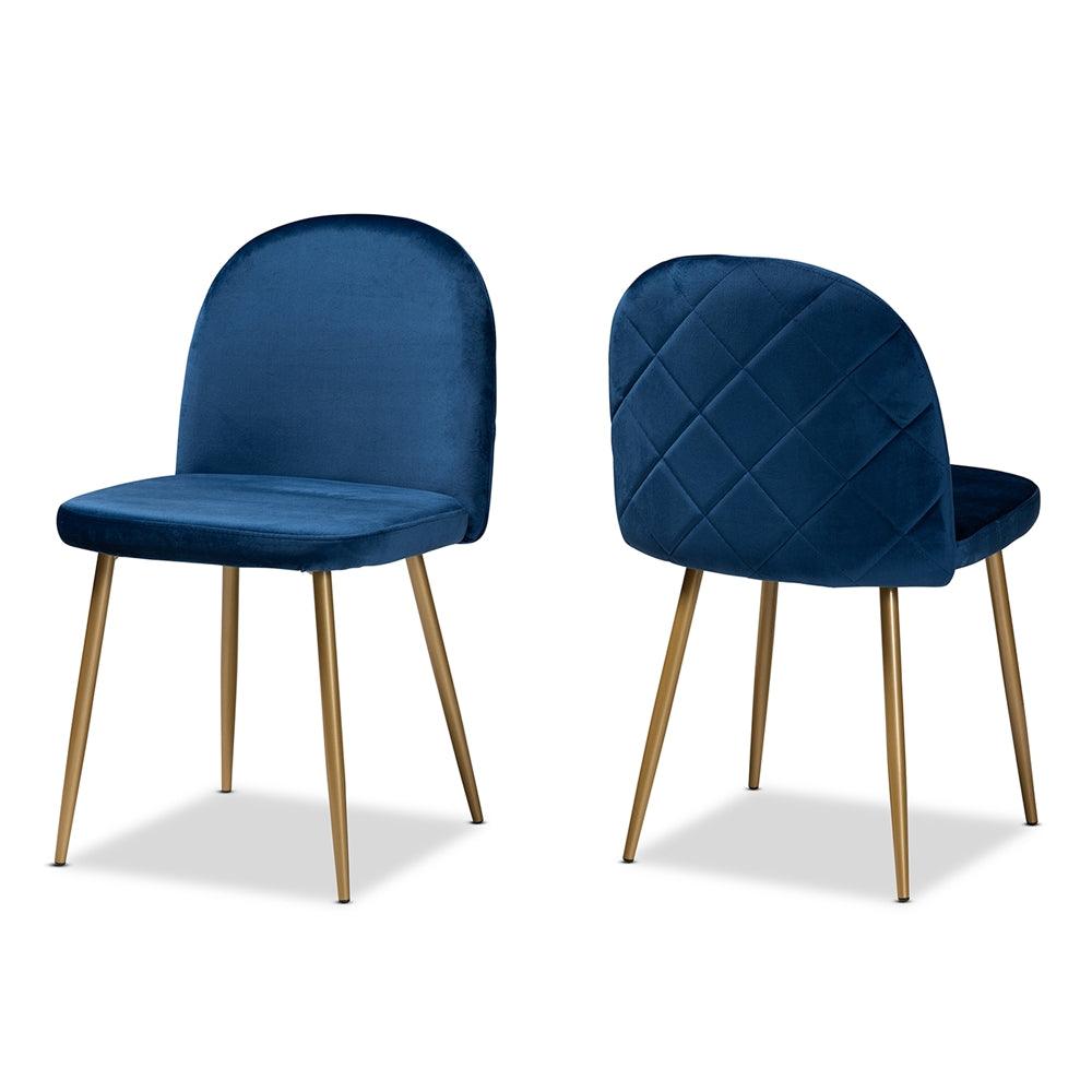 BAXTON STUDIO FANTINE MODERN LUXE AND GLAM NAVY BLUE VELVET FABRIC UPHOLSTERED AND GOLD FINISHED METAL 2-PIECE DINING CHAIR SET - zzhomelifestyle