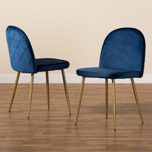 BAXTON STUDIO FANTINE MODERN LUXE AND GLAM NAVY BLUE VELVET FABRIC UPHOLSTERED AND GOLD FINISHED METAL 2-PIECE DINING CHAIR SET - zzhomelifestyle
