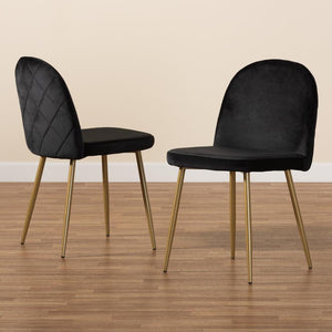 BAXTON STUDIO FANTINE MODERN LUXE AND GLAM BLACK VELVET FABRIC UPHOLSTERED AND GOLD FINISHED METAL 2-PIECE DINING CHAIR SET - zzhomelifestyle