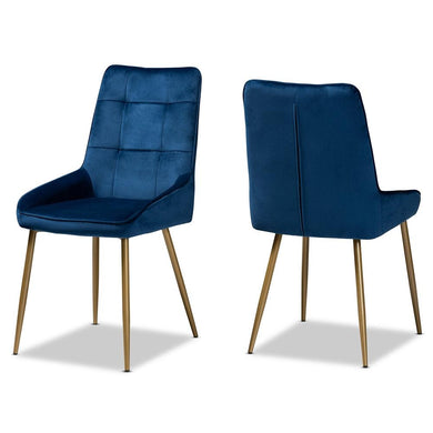 BAXTON STUDIO GAVINO MODERN LUXE AND GLAM NAVY BLUE VELVET FABRIC UPHOLSTERED AND GOLD FINISHED METAL 2-PIECE DINING CHAIR SET - zzhomelifestyle