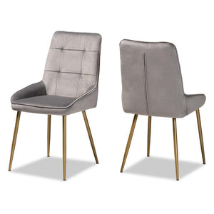 BAXTON STUDIO GAVINO MODERN LUXE AND GLAM GREY VELVET FABRIC UPHOLSTERED AND GOLD FINISHED METAL 2-PIECE DINING CHAIR SET - zzhomelifestyle