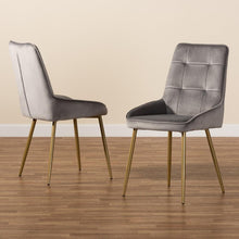 Load image into Gallery viewer, BAXTON STUDIO GAVINO MODERN LUXE AND GLAM GREY VELVET FABRIC UPHOLSTERED AND GOLD FINISHED METAL 2-PIECE DINING CHAIR SET - zzhomelifestyle