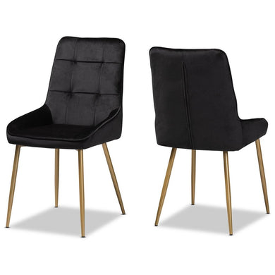 BAXTON STUDIO GAVINO MODERN LUXE AND GLAM BLACK VELVET FABRIC UPHOLSTERED AND GOLD FINISHED METAL 2-PIECE DINING CHAIR SET - zzhomelifestyle