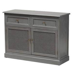BAXTON STUDIO SHELDON MODERN AND CONTEMPORARY VINTAGE GREY FINISHED WOOD AND SYNTHETIC RATTAN 2-DOOR DINING ROOM SIDEBOARD BUFFET - zzhomelifestyle