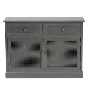 BAXTON STUDIO SHELDON MODERN AND CONTEMPORARY VINTAGE GREY FINISHED WOOD AND SYNTHETIC RATTAN 2-DOOR DINING ROOM SIDEBOARD BUFFET - zzhomelifestyle