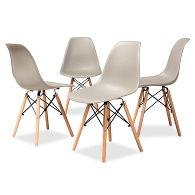BAXTON STUDIO JASPEN MODERN AND CONTEMPORARY BEIGE FINISHED POLYPROPYLENE PLASTIC AND OAK BROWN FINISHED WOOD 4-PIECE DINING CHAIR SET - zzhomelifestyle