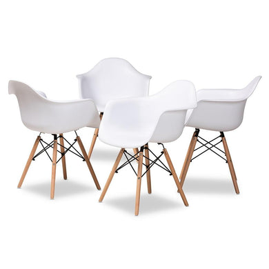 BAXTON STUDIO GALEN MODERN AND CONTEMPORARY WHITE FINISHED POLYPROPYLENE PLASTIC AND OAK BROWN FINISHED WOOD 4-PIECE DINING CHAIR SET - zzhomelifestyle
