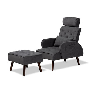BAXTON STUDIO HALDIS MODERN AND CONTEMPORARY GREY VELVET FABRIC UPHOLSTERED AND WALNUT BROWN FINISHED WOOD 2-PIECE LOUNGE CHAIR AND OTTOMAN SET - zzhomelifestyle
