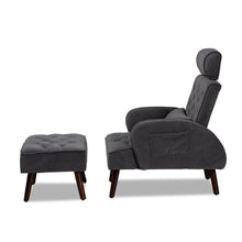 Load image into Gallery viewer, BAXTON STUDIO HALDIS MODERN AND CONTEMPORARY GREY VELVET FABRIC UPHOLSTERED AND WALNUT BROWN FINISHED WOOD 2-PIECE LOUNGE CHAIR AND OTTOMAN SET - zzhomelifestyle