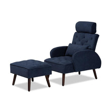 Load image into Gallery viewer, BAXTON STUDIO HALDIS MODERN AND CONTEMPORARY NAVY BLUE VELVET FABRIC UPHOLSTERED AND WALNUT BROWN FINISHED WOOD 2-PIECE LOUNGE CHAIR AND OTTOMAN SET - zzhomelifestyle