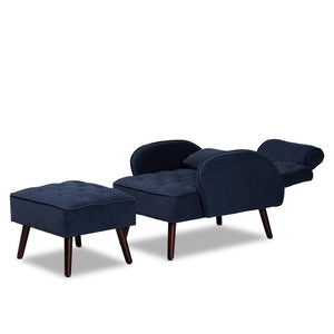 BAXTON STUDIO HALDIS MODERN AND CONTEMPORARY NAVY BLUE VELVET FABRIC UPHOLSTERED AND WALNUT BROWN FINISHED WOOD 2-PIECE LOUNGE CHAIR AND OTTOMAN SET - zzhomelifestyle