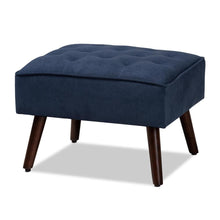 Load image into Gallery viewer, BAXTON STUDIO HALDIS MODERN AND CONTEMPORARY NAVY BLUE VELVET FABRIC UPHOLSTERED AND WALNUT BROWN FINISHED WOOD 2-PIECE LOUNGE CHAIR AND OTTOMAN SET - zzhomelifestyle