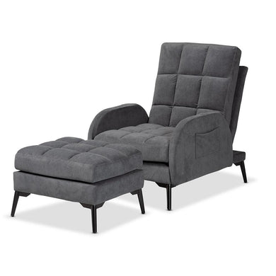 BAXTON STUDIO BELDEN MODERN AND CONTEMPORARY GREY VELVET FABRIC UPHOLSTERED AND BLACK METAL 2-PIECE LOUNGE CHAIR AND OTTOMAN SET - zzhomelifestyle