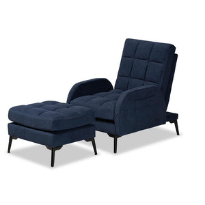 BAXTON STUDIO BELDEN MODERN AND CONTEMPORARY NAVY BLUE VELVET FABRIC UPHOLSTERED AND BLACK METAL 2-PIECE LOUNGE CHAIR AND OTTOMAN SET - zzhomelifestyle