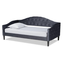 Load image into Gallery viewer, BAXTON STUDIO BENJAMIN MODERN AND CONTEMPORARY GREY VELVET FABRIC UPHOLSTERED AND DARK BROWN FINISHED WOOD FULL SIZE DAYBED - zzhomelifestyle