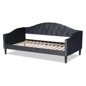 BAXTON STUDIO BENJAMIN MODERN AND CONTEMPORARY GREY VELVET FABRIC UPHOLSTERED AND DARK BROWN FINISHED WOOD FULL SIZE DAYBED - zzhomelifestyle