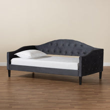 Load image into Gallery viewer, BAXTON STUDIO BENJAMIN MODERN AND CONTEMPORARY GREY VELVET FABRIC UPHOLSTERED AND DARK BROWN FINISHED WOOD FULL SIZE DAYBED - zzhomelifestyle