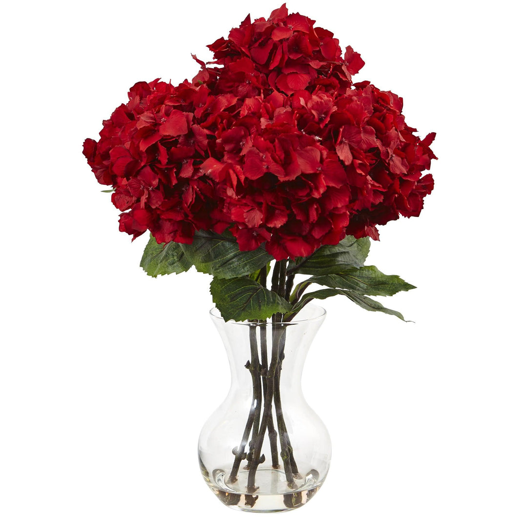 Red Hydrangea with Vase Silk Flower Arrangement - zzhomelifestyle